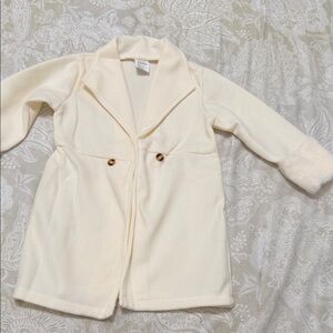 Cream Double-Breasted Kids' Pea Coat with Faux Fur Cuffs